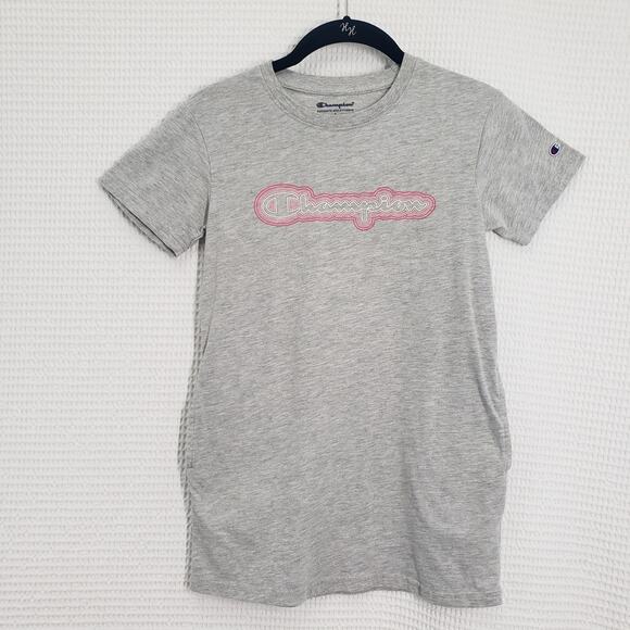 Champion T-Shirt Dress Girls Small Gray Athletic Casual Short Sleeve Crew Neck - Picture 1 of 11